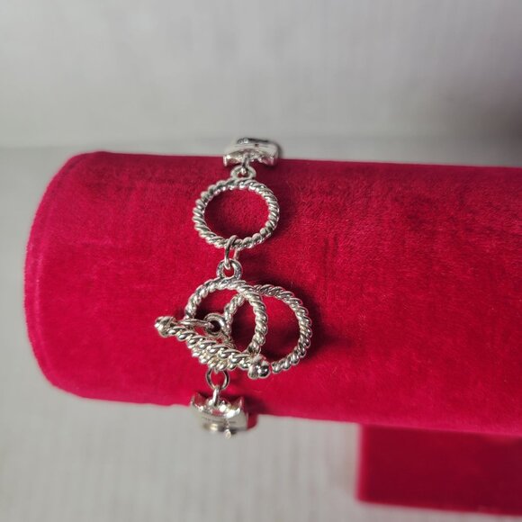 Silver & Gold-Tone Cross Bracelet With Oval Links & Toggle Clasp - Picture 3 of 4